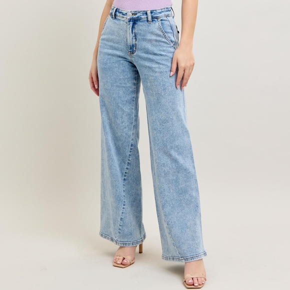 Judy Blue Denim - Judy Blue High-Rise Boyfriend Jeans Ultra Wide Leg Panel Relaxed 90s Denim Pants
